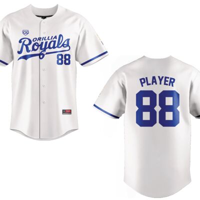 Orillia Royals Sublimated Full Button Baseball Jersey White - Adult Thumbnail